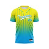 Custom Design and Manufacturing Sports T-Shirt Baseball buttoned crew neck short sleeves sublimation printing pattern Ombre BC08 Polyester-Spandex blend 4-way stretch OEM/ODM Low MOQ