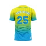 Custom Design and Manufacturing Sports T-Shirt Baseball buttoned crew neck short sleeves sublimation printing pattern Ombre BC08 Polyester-Spandex blend 4-way stretch OEM/ODM Low MOQ