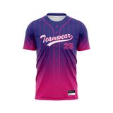 Custom Design and Manufacturing Sports T-Shirt Baseball buttoned crew neck short sleeves sublimation printing pattern Ombre BC08 Polyester-Spandex blend 4-way stretch OEM/ODM Low MOQ