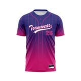 Custom Design and Manufacturing Sports T-Shirt Baseball buttoned crew neck short sleeves sublimation printing pattern Ombre BC08 Polyester-Spandex blend 4-way stretch OEM/ODM Low MOQ