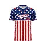 Custom Design and Manufacturing Sports T-Shirt Baseball buttoned crew neck short sleeves sublimation printing pattern Polyester-Spandex blend 4-way stretch OEM/ODM Low MOQ