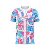Custom Design and Manufacturing Sports T-Shirt Baseball buttoned crew neck short sleeves sublimation printing pattern Floral BC03 Polyester-Spandex blend 4-way stretch OEM/ODM Low MOQ