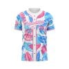Custom Design and Manufacturing Sports T-Shirt Baseball buttoned crew neck short sleeves sublimation printing pattern Floral BC03 Polyester-Spandex blend 4-way stretch OEM/ODM Low MOQ