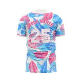 Custom Design and Manufacturing Sports T-Shirt Baseball buttoned crew neck short sleeves sublimation printing pattern Floral BC03 Polyester-Spandex blend 4-way stretch OEM/ODM Low MOQ