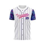 Custom Design and Manufacturing Sports T-Shirt Baseball buttoned crew neck short sleeves sublimation printing pattern Floral BC02 Polyester-Spandex blend 4-way stretch OEM/ODM Low MOQ