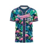 Custom Design and Manufacturing Sports T-Shirt Baseball buttoned crew neck short sleeves sublimation printing pattern Floral BC01 Polyester-Spandex blend 4-way stretch OEM/ODM Low MOQ