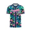 Custom Design and Manufacturing Sports T-Shirt Baseball buttoned crew neck short sleeves sublimation printing pattern Floral BC01 Polyester-Spandex blend 4-way stretch OEM/ODM Low MOQ
