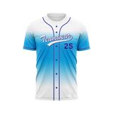 Custom Design and Manufacturing Sports T-Shirt Baseball buttoned crew neck short sleeves sublimation printing pattern Ombre BC07 Polyester-Spandex blend 4-way stretch OEM/ODM Low MOQ