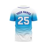 Custom Design and Manufacturing Sports T-Shirt Baseball buttoned crew neck short sleeves sublimation printing pattern Ombre BC07 Polyester-Spandex blend 4-way stretch OEM/ODM Low MOQ