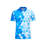 Custom Design and Manufacturing Polo Shirt Sportswear Pickleball & Tennis polo collar short sleeves sublimation printing pattern cyan combined with white Polyester-Spandex blend 4-way stretch OEM/ODM Low MOQ