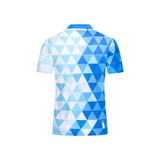Custom Design and Manufacturing Polo Shirt Sportswear Pickleball & Tennis polo collar short sleeves sublimation printing pattern cyan combined with white Polyester-Spandex blend 4-way stretch OEM/ODM Low MOQ