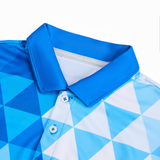 Custom Design and Manufacturing Polo Shirt Sportswear Pickleball & Tennis polo collar short sleeves sublimation printing pattern cyan combined with white Polyester-Spandex blend 4-way stretch OEM/ODM Low MOQ
