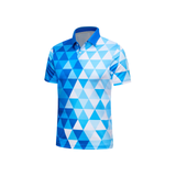 Custom Design and Manufacturing Polo Shirt Sportswear Pickleball & Tennis polo collar short sleeves sublimation printing pattern cyan combined with white Polyester-Spandex blend 4-way stretch OEM/ODM Low MOQ