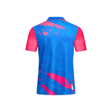 Custom Design and Manufacturing Polo Shirt Sportswear Pickleball & Tennis polo collar short sleeves sublimation printing pattern blue combined with color Polyester-Spandex blend 4-way stretch OEM/ODM Low MOQ