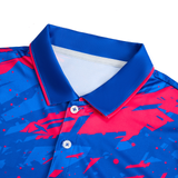 Custom Design and Manufacturing Polo Shirt Sportswear Pickleball & Tennis polo collar short sleeves sublimation printing pattern blue combined with color Polyester-Spandex blend 4-way stretch OEM/ODM Low MOQ