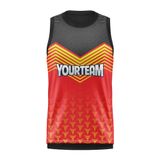 Custom Design and Manufacturing Sports Basketball crew neck sleeveless sublimation printing pattern Color Red Polyester-Spandex blend 4-way stretch OEM/ODM Low MOQ