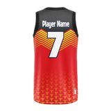Custom Design and Manufacturing Sports Basketball crew neck sleeveless sublimation printing pattern Color Red Polyester-Spandex blend 4-way stretch OEM/ODM Low MOQ
