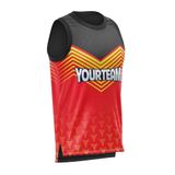 Custom Design and Manufacturing Sports Basketball crew neck sleeveless sublimation printing pattern Color Red Polyester-Spandex blend 4-way stretch OEM/ODM Low MOQ