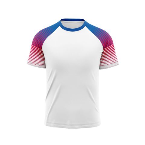 Custom Design and Manufacturing T-Shirt Sportswear short sleeves sublimation printing gradient pattern white Polyester-Spandex blend 4-way stretch OEM/ODM Low MOQ