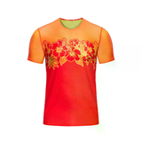 Custom Design and Manufacturing Sports T-Shirt crew neck Bonding Seamless sublimation printing red leaf pattern Polyester-Spandex blend 4-way stretch OEM/ODM Low MOQ