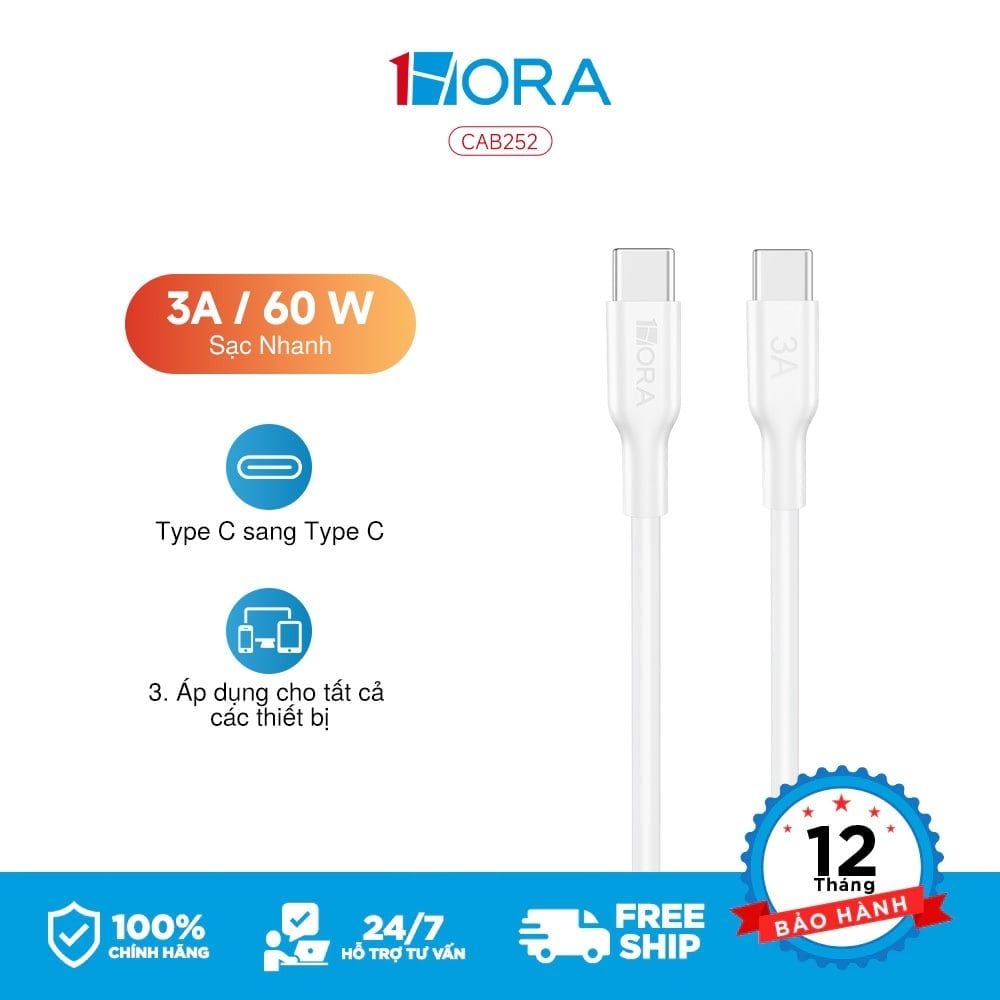 CÁP HORA 3A C TO C - TRẮNG - 1M - CAB252B