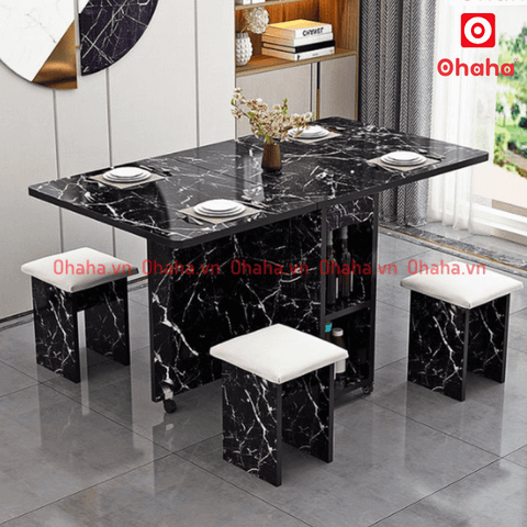 Bàn ăn gấp gọn thông minh có ghế bọc nệm và bánh xe Ohaha - BA024