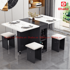 Bàn ăn gấp gọn thông minh có ghế bọc nệm và bánh xe Ohaha - BA024