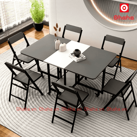 Bàn ăn gấp gọn thông minh có ghế và bánh xe Ohaha - BA023