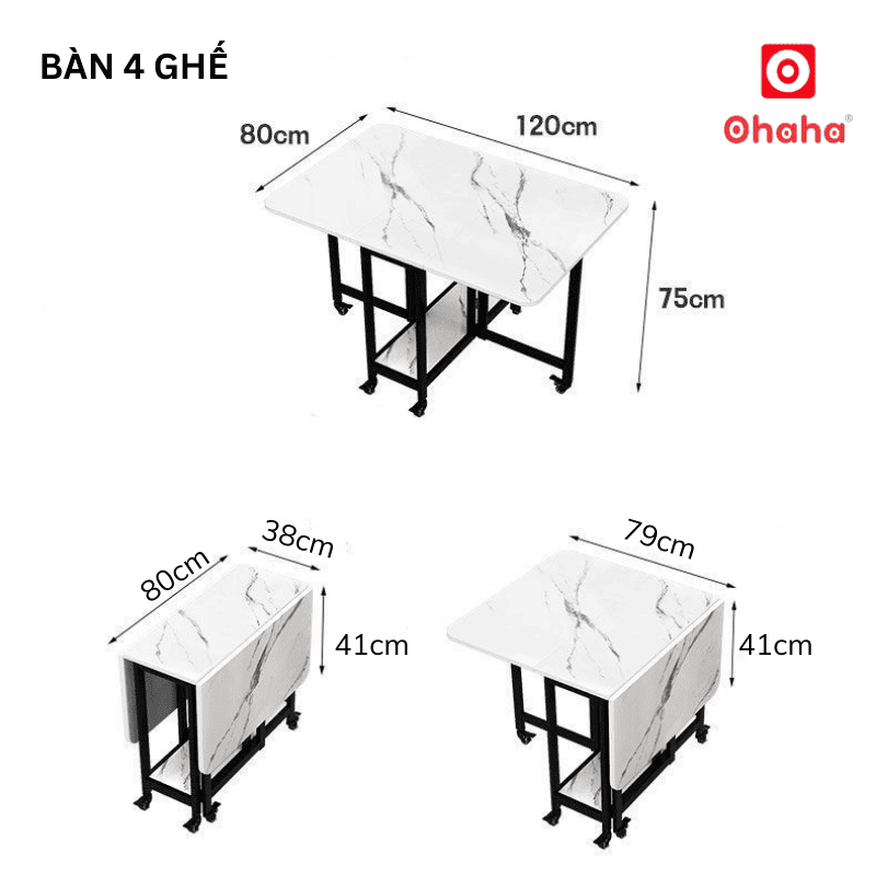 Bàn ăn gấp gọn thông minh có ghế và bánh xe Ohaha - BA023