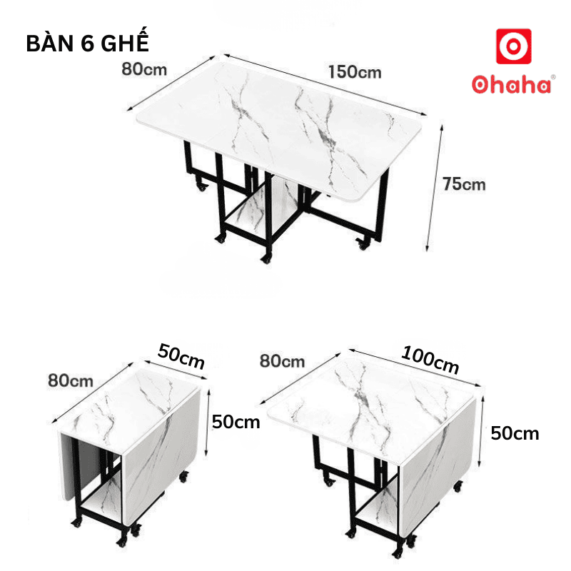 Bàn ăn gấp gọn thông minh có ghế và bánh xe Ohaha - BA023