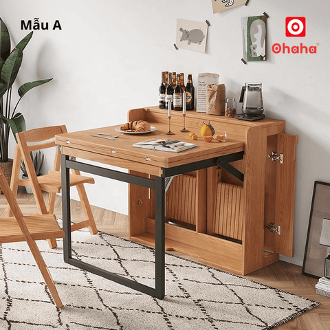Bộ bàn ăn xếp gọn kèm tủ đa năng hiện đại OHAHA - BA046