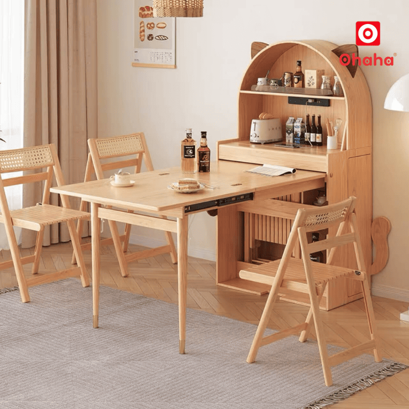 Bàn ăn xếp gọn kết hợp tủ bếp hiện đại hình tai mèo OHAHA - BA042
