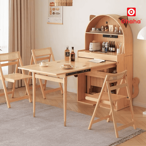 Bàn ăn xếp gọn kết hợp tủ bếp hiện đại hình tai mèo OHAHA - BA042