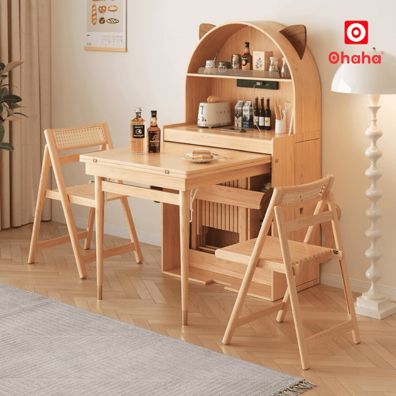 Bàn ăn xếp gọn kết hợp tủ bếp hiện đại hình tai mèo OHAHA - BA042