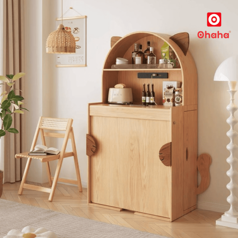 Bàn ăn xếp gọn kết hợp tủ bếp hiện đại hình tai mèo OHAHA - BA042