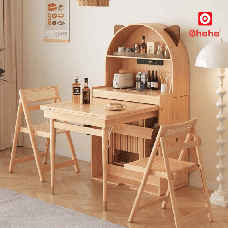 Bàn ăn xếp gọn kết hợp tủ bếp hiện đại hình tai mèo OHAHA - BA042