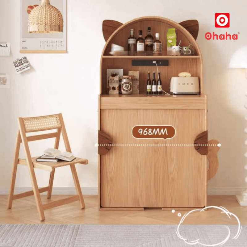 Bàn ăn xếp gọn kết hợp tủ bếp hiện đại hình tai mèo OHAHA - BA042