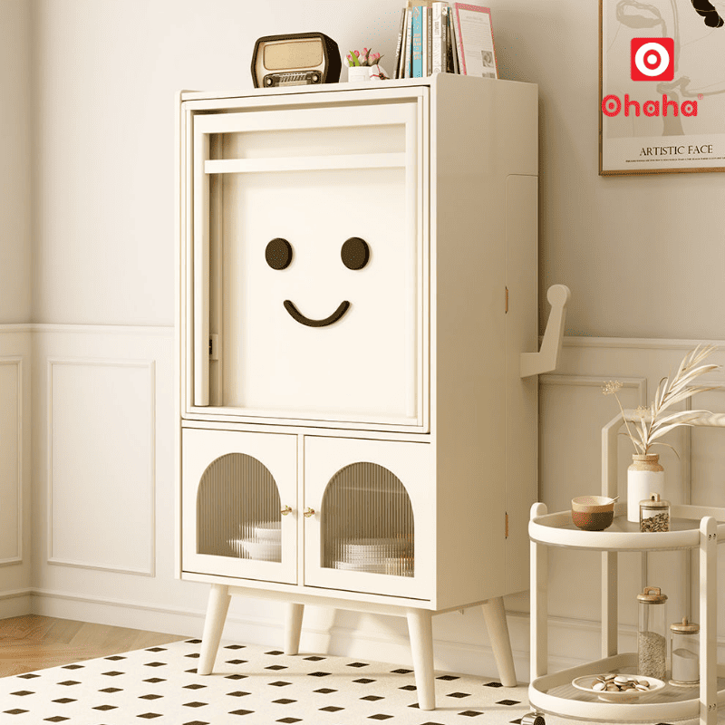 Bộ bàn ăn xếp gọn kết hợp tủ bếp hình mặt cười hiện đại OHAHA - BA041