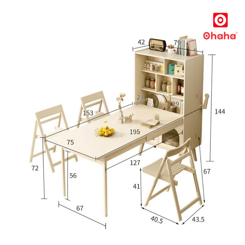 Bộ bàn ăn xếp gọn kết hợp tủ bếp hình mặt cười hiện đại OHAHA - BA041