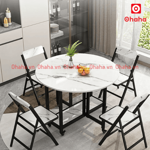 Bàn ăn gấp gọn thông minh có ghế và bánh xe Ohaha - BA025