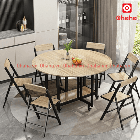 Bàn ăn gấp gọn thông minh có ghế và bánh xe Ohaha - BA025