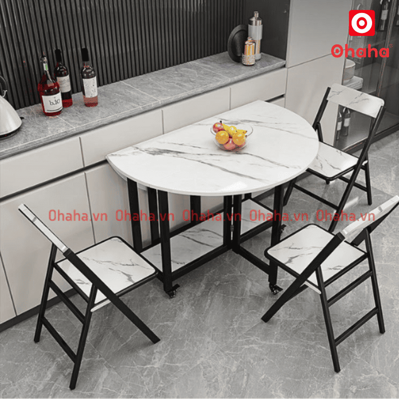Bàn ăn gấp gọn thông minh có ghế và bánh xe Ohaha - BA025