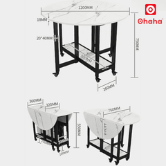 Bàn ăn gấp gọn thông minh có ghế và bánh xe Ohaha - BA025