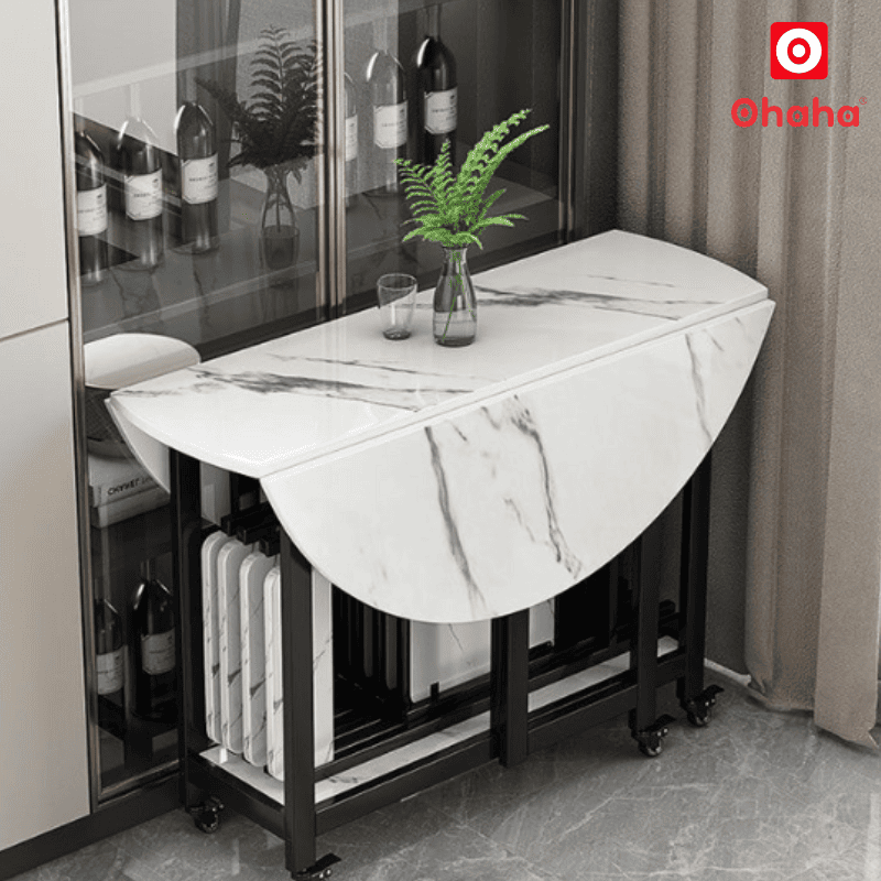 Bàn ăn gấp gọn thông minh có ghế và bánh xe Ohaha - BA025