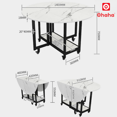 Bàn ăn gấp gọn thông minh có ghế và bánh xe Ohaha - BA025