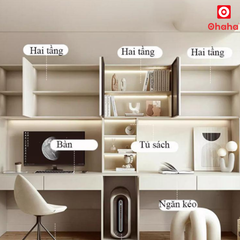 Bàn Học Đôi Có Hệ Tủ Đa Năng Kèm Led OHAHA - BH003