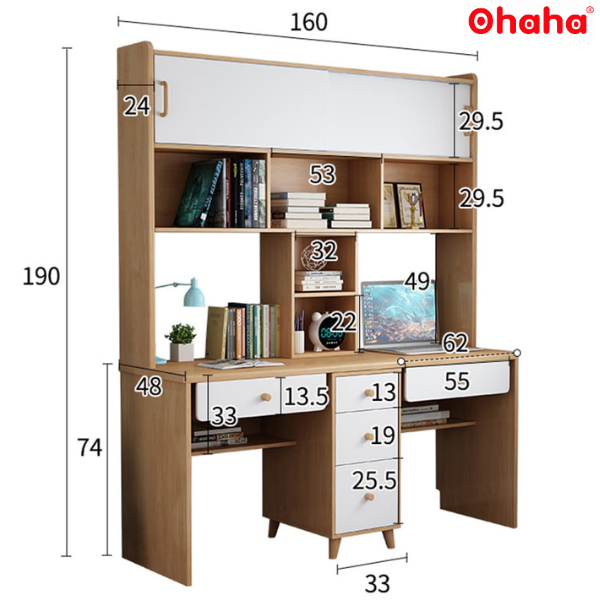 Bàn Học Đôi Có Kệ Sách Cho Bé OHAHA - BH007
