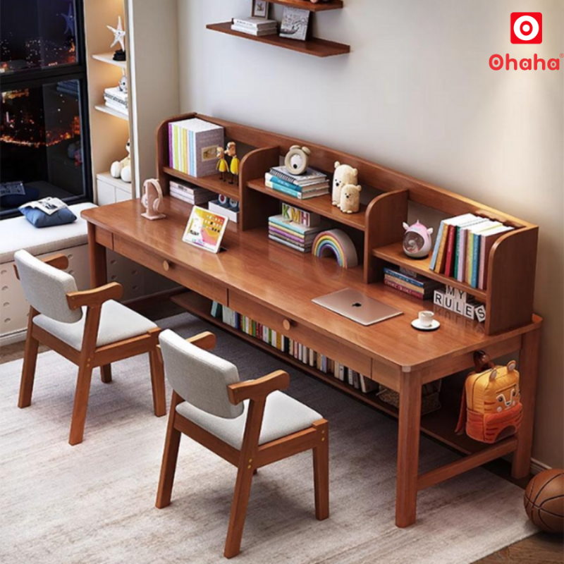 Bàn Học Đôi Có Kệ Sách Cho Bé OHAHA - BH004