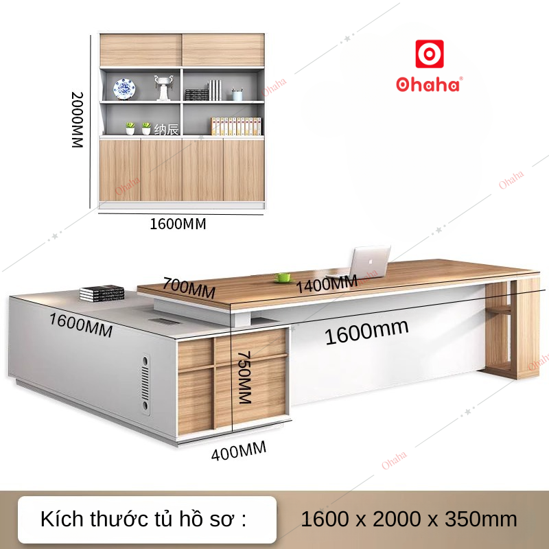 Trọn bộ gồm bàn giám đốc cao cấp và tủ hồ sơ Ohaha - BGD009