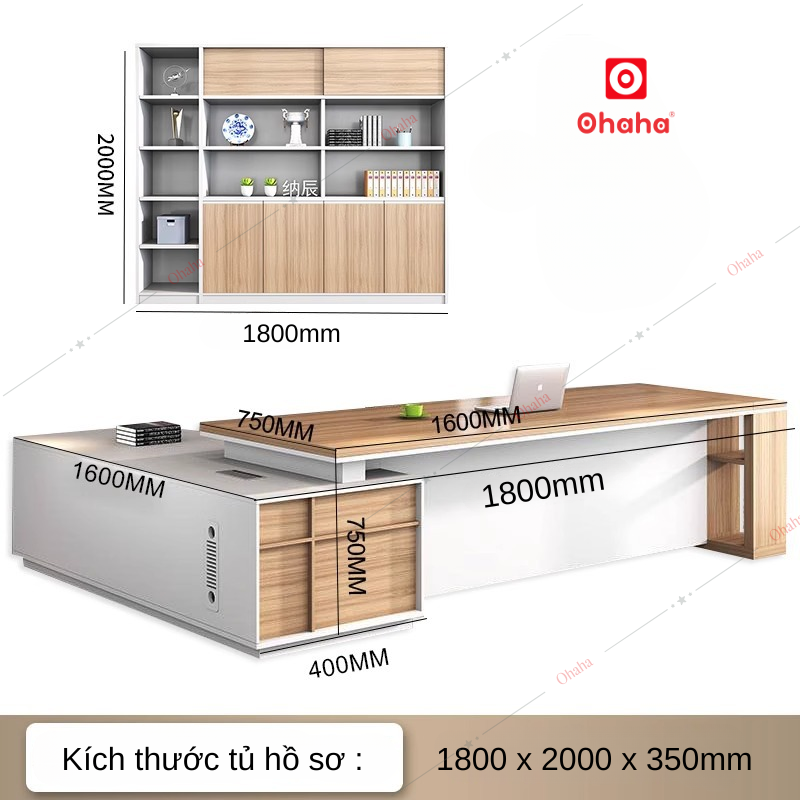 Trọn bộ gồm bàn giám đốc cao cấp và tủ hồ sơ Ohaha - BGD009